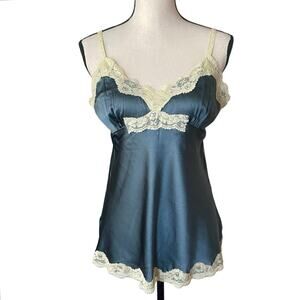 Arrata Silent Journey Silk Teal Blue Lace Babydoll Cami Large Coquette Fairy